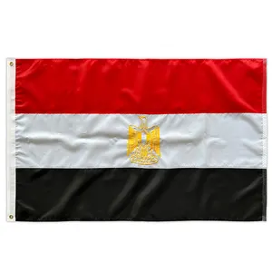 Luxury Made Embroidered Egypt Flag Banner 3X5ft Polyester Country Flag Of Egypt With Brass Grommets