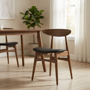 Chaise de salle à manger en chêne malaisien avec dossier en bois courbé et assise en vinyle – Mobilier contemporain et durable pour restaurant, café, couleur Cacao Espresso - Product Image 1