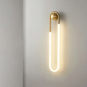 WM283608L nordico minimalista rame Loop acrilico lampada da parete 18W ottone anello <span class=keywords><strong>LED</strong></span> da parete per soggiorno camera da letto - Product Image 1
