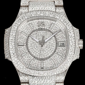 Hot Top Luxury Full Diamond Pillow Case Wristwatch Metal Base Sparkling All Around Diamond Setting Date Display Hip Hop <b>Watch</b> - Product Image 2