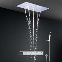 Ensemble de douche Bluetooth pour salle de bain avec système de pommeau de douche LED effet pluie et cascade, et mitigeur thermostatique