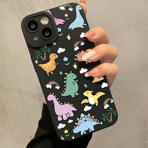Nuova <span class=keywords><strong>Cover</strong></span> per <span class=keywords><strong>iPhone</strong></span> 17 16 15 Pro Max 2025 con Motivo <span class=keywords><strong>Arcobaleno</strong></span> di Dinosauri Cartoni Animati e Piante, Nera Opaca a Pori Fini - Product Image 2