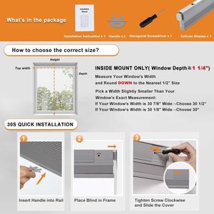 ستائر خلوية معتمة بدون أدوات أو حفر من بيرسيلوكس، ستائر خلية النحل بدون حبال علوية/سفلية سهلة التركيب للنوافذ الداخلية باللون الرمادي بعرض 18 بوصة - Product Image 5