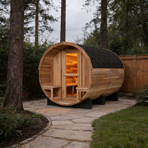 Sauna de Barril para 4-6 Personas, Sauna de Vapor Tradicional de Cedro Rojo con Diseño de Patchwork para Exteriores - Product Image 3