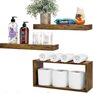 Estante Flotante de Madera para Baño, Montado en la Pared, Color Quemado, Rectangular, Duradero, Instalación en Esquina, Tamaño Personalizado - Product Image 1