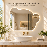 Miroir de salle de bain LED en forme d'ours, miroir mural anti-buée avec lumières, commande tactile, 3 températures de couleur, à intensité variable