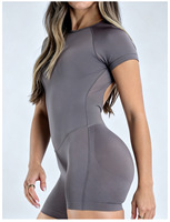 Combinaison de yoga sans couture à manches courtes et dos ouvert, effet push-up fessier, avec soutien-gorge intégré, pour femme - Nouvelle collection