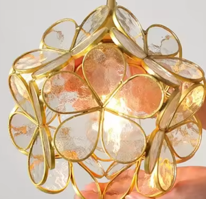 Creative Brass Glass Pendant Light Minimlistic Flower Shape Switch Control Kids Room <b>Bedside</b> Dining Room 3000K Warm <b>White</b> AC - Product Image 3