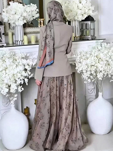 <span class=keywords><strong>Vestidos</strong></span> con Pliegues y Volantes, Listos para Enviar, Conjuntos Sencillos para Mujer, Formales, Profesionales, Musulmanes, Largos hasta el Tobillo, Manga Larga, Estampado Floral - Product Image 3