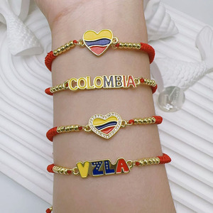 Pulsera de la Amistad BM3032 con Dije de <span class=keywords><strong>Corazón</strong></span> de Bandera Patriótica Esmaltada de Colombia y Venezuela, Cuerda Roja de Macramé, Edición Fútbol 2026 - Product Image 3