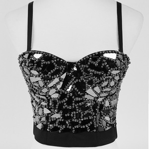Vente en gros Corset court femme haute qualité Sexy Vintage <span class=keywords><strong>doré</strong></span> brillant paillettes à armatures fantaisie soutien-gorge haut Bustier nouveau femmes - Product Image 4