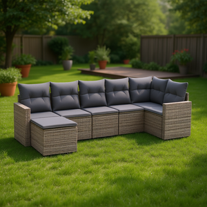 Conjunto de Sofás de Jardín Gris Oscuro, 6 Plazas, Muebles de Ratán para Exteriores, Diseño Contemporáneo - Product Image 2