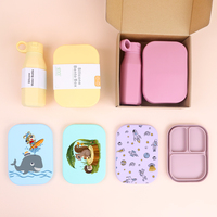 Boîte à Lunch Moderne en Silicone de 800 ml avec 3 Compartiments, Passe au Micro-ondes, Sans BPA, pour Enfants, Étudiants, École et Activités en Plein Air, avec Bouteille d'Eau