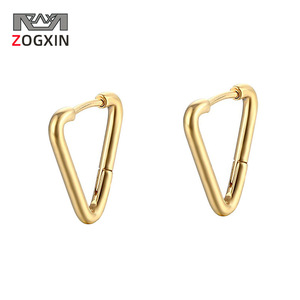 ZOGXIN Triangle Hoop Earrings Gold Stainless Steel Geometric Fashion For Women Men - Product Image 1