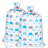Grands sacs cadeaux en plastique à motif d'éléphant, design rose et bleu avec pois pour l'emballage de cadeaux de baby shower