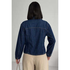 <b>Denim</b> Jacket Women <b>Dark</b> <b>Blue</b> Cotton Button Front Classic Fit Casual Outerwear - Product Image 3