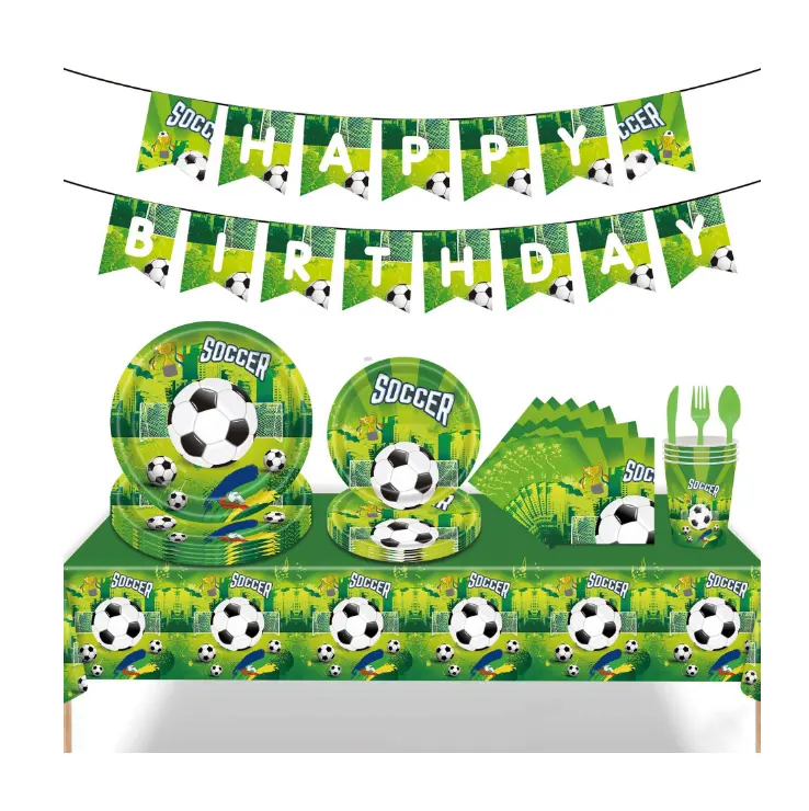Juego de vajilla de papel desechable para niños, decoración de fiesta de cumpleaños, decoraciones de fiesta de fútbol