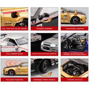 รถโมเดล EPT Diecast สเกล 1:24 ผลิตจากโลหะผสม รุ่น Nissan <span class=keywords><strong>GTR</strong></span> <span class=keywords><strong>R34</strong></span> พร้อมประตูเปิดได้ - ของสะสม รถของเล่นแบบดึงหลัง - Product Image 4