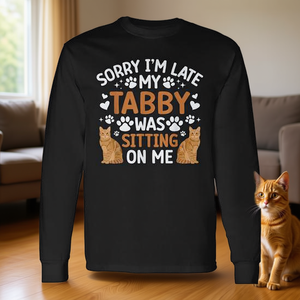 T-shirt à manches longues pour propriétaire de chat tigré orange, pour les amoureux des chats, avec imprimé chat amusant - Product Image 3