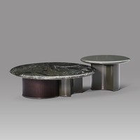 Ensemble de tables basses modernes de luxe en pierre naturelle verte, placage de bois fumé, tables rondes gigognes, base en acier inoxydable miroir