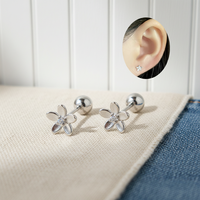 Anting-anting tusuk tulang rawan tragus bunga tren baru 2026, model flat back, perhiasan tubuh modis untuk wanita dan pria