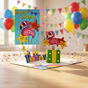 Carte pop-up 3D flamant rose faite à la main, design animalier personnalisé, artisanat en papier, best-seller Vietnam, tendance actuelle pour Thanksgiving et le Nouvel An - Product Image 5