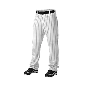 White Pinstripe Baseball Pants with <b>Belt</b> Loops <b>Elastic</b> Hem Custom Team Sportswear Pro Fit Athletic Youth Adult Baseball Bottoms - Product Image 1