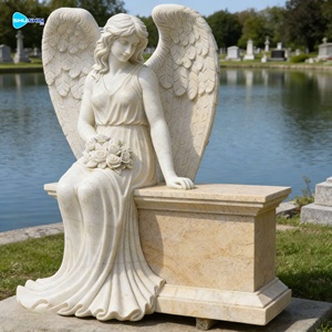 Escultura <span class=keywords><strong>de</strong></span> Ángel <span class=keywords><strong>de</strong></span> Mármol Blanco Hecha a Mano Personalizable, <span class=keywords><strong>Monumento</strong></span> Funerario con Diseño Europeo para Cementerios al Aire Libre - Product Image 2