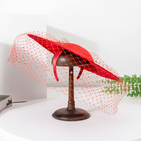 J414 Sombrero de Moda para Mujer, Elegante, Brillante, de Satén, Estilo Kentucky Derby, para Bodas, Fiestas, Iglesia, con Velo de Malla