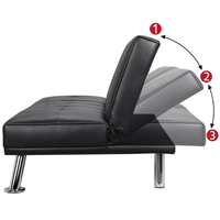 Canapé-lit pliable en cuir PU noir avec porte-gobelets, canapé d'attente pour salon de beauté, salon de coiffure, hôtel, salon
