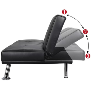 Canapé-lit pliable en cuir PU noir avec porte-gobelets, canapé d'attente pour <span class=keywords><strong>salon</strong></span> de beauté, <span class=keywords><strong>salon</strong></span> de coiffure, hôtel, <span class=keywords><strong>salon</strong></span> - Product Image 2