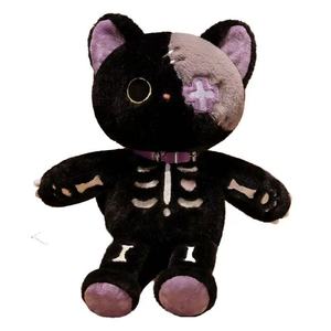 Gotik kedi iskelet peluş oyuncaklar-siyah ve beyaz Spooky kedi iskelet detayları ile doldurulmuş hayvanlar, benzersiz cadılar bayramı - Product Image 1
