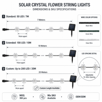 Lampu Kristal Bunga Tenaga Surya untuk Luar Ruangan IP44 Tahan Air 50-100LED 7-20M 8 Mode Multiwarna Taman Teras Pernikahan OEM