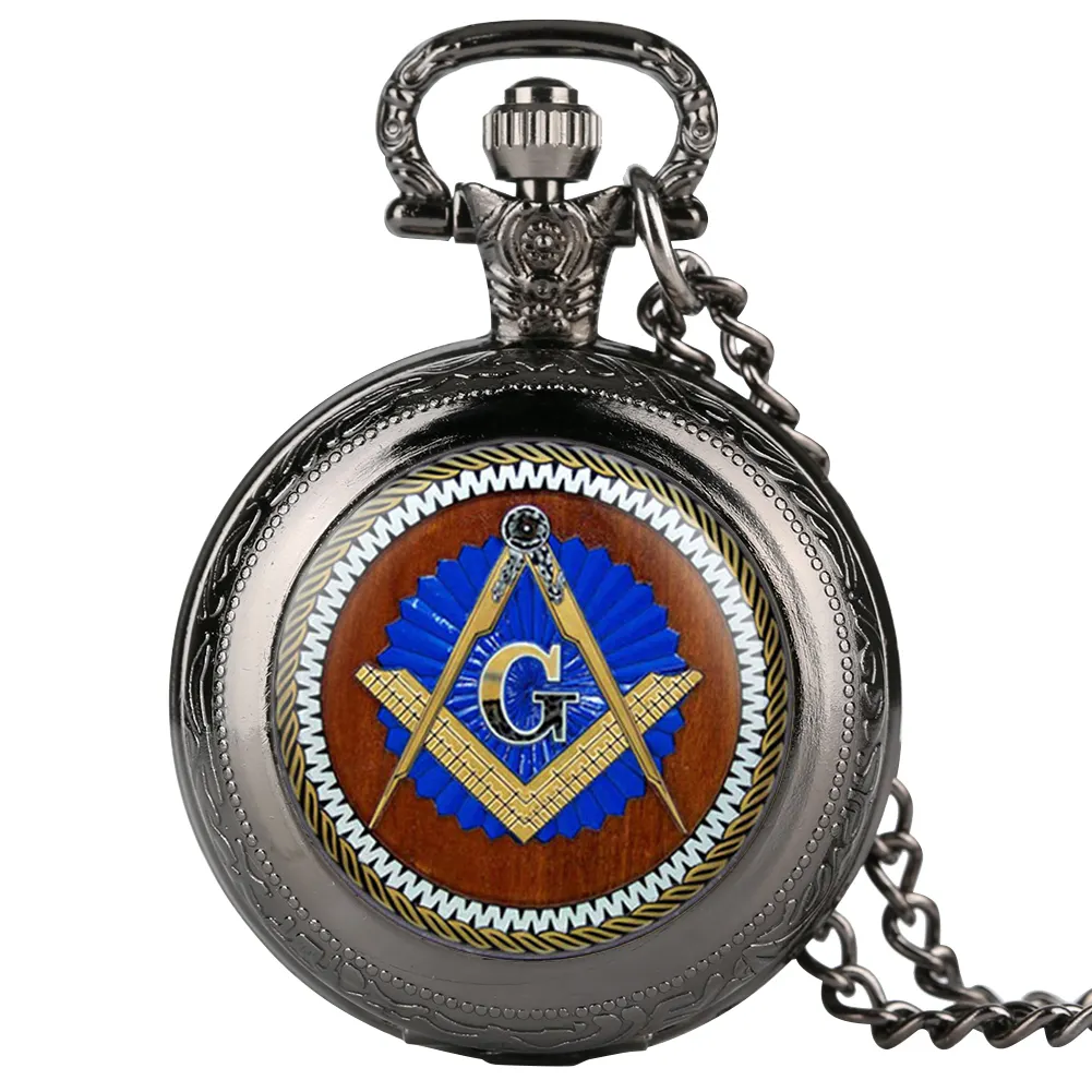 I migliori regali massonico massonico cromato quadrato e bussola Mason Retro collana pendente orologio da tasca al quarzo massoneria