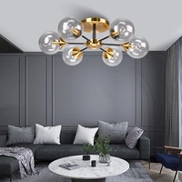 Lustre Nordique Multi-têtes en Verre, Fer Gris Fumé Ambré, Suspension Moléculaire LED 'Magic Bean' à Hauteur Réglable