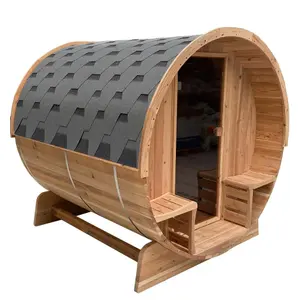 Stufa bruciante con Sauna in legno fabbrica barile Sauna per 4 moderno solido barile di cedro Sauna all'aperto rosso 4 persone a vapore secco 4.5 KW