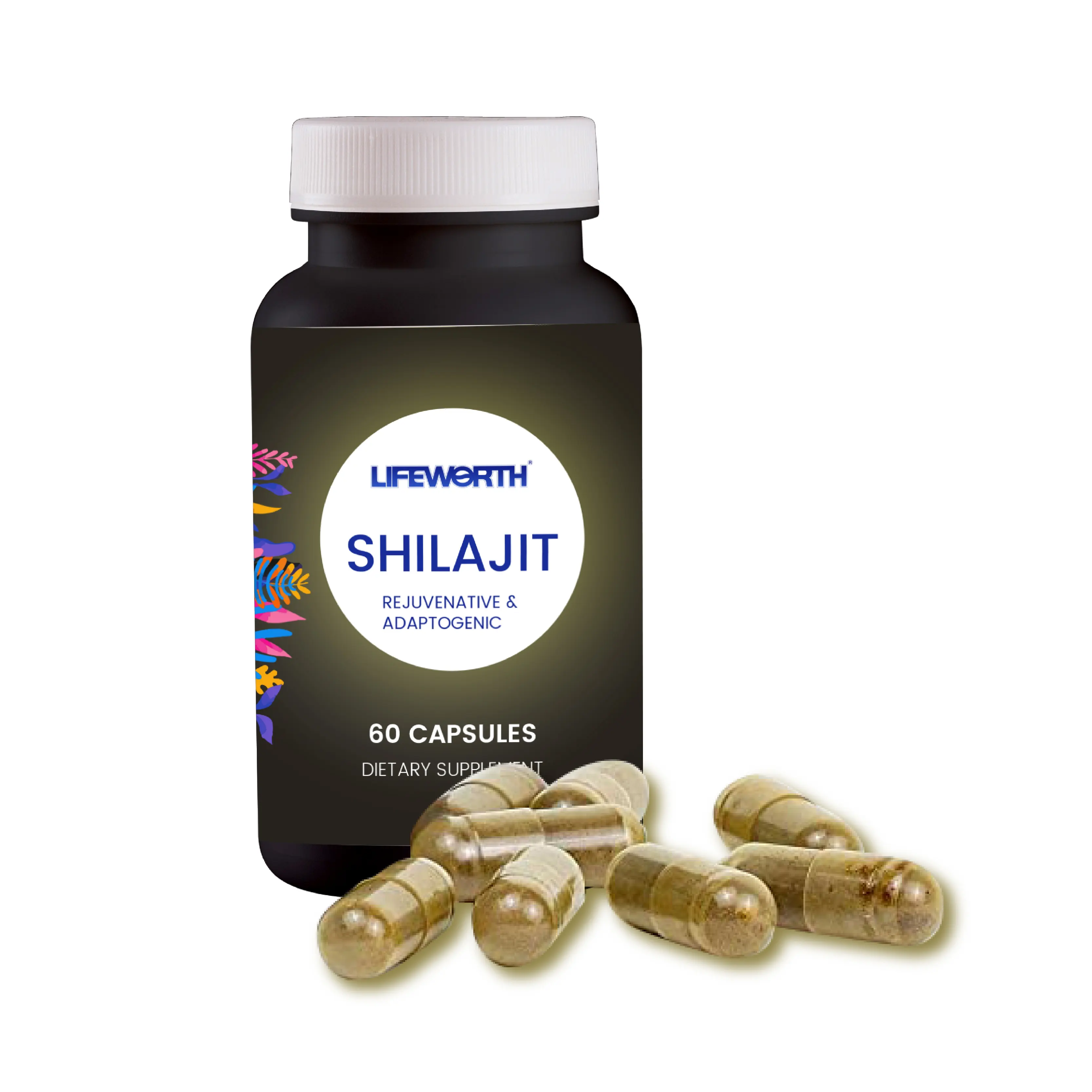 Cápsula do Himalaia pura de sal mineral com resina shilajit de magnésio de marca própria Lifeworth rica em ácido fúlvico