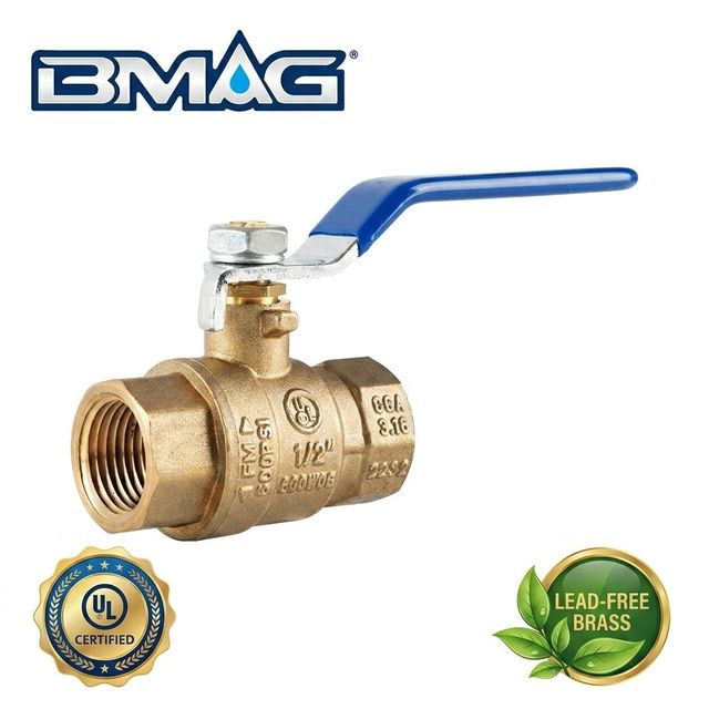 BMAG Lead Free Brass Ball Valve 1/2 Inch UL Certified 600 WOG Full Port Female NPT Threaded Water Shut Off Valve for Potable