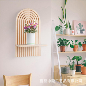 Wooden Bohemian <b>Wall</b> <b>Shelf</b> Geometric Natural Wood Color <b>Wall</b> <b>Mounted</b> Single Layer Decor Rack For Living Room - Product Image 4