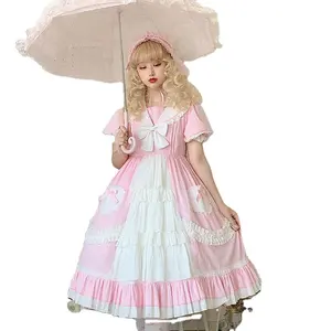 Custom Zomer Casual Zoete Vrouwen Kleding Rijk Effen Kleur Mooie Lolita Tiener Meisjes Jurk