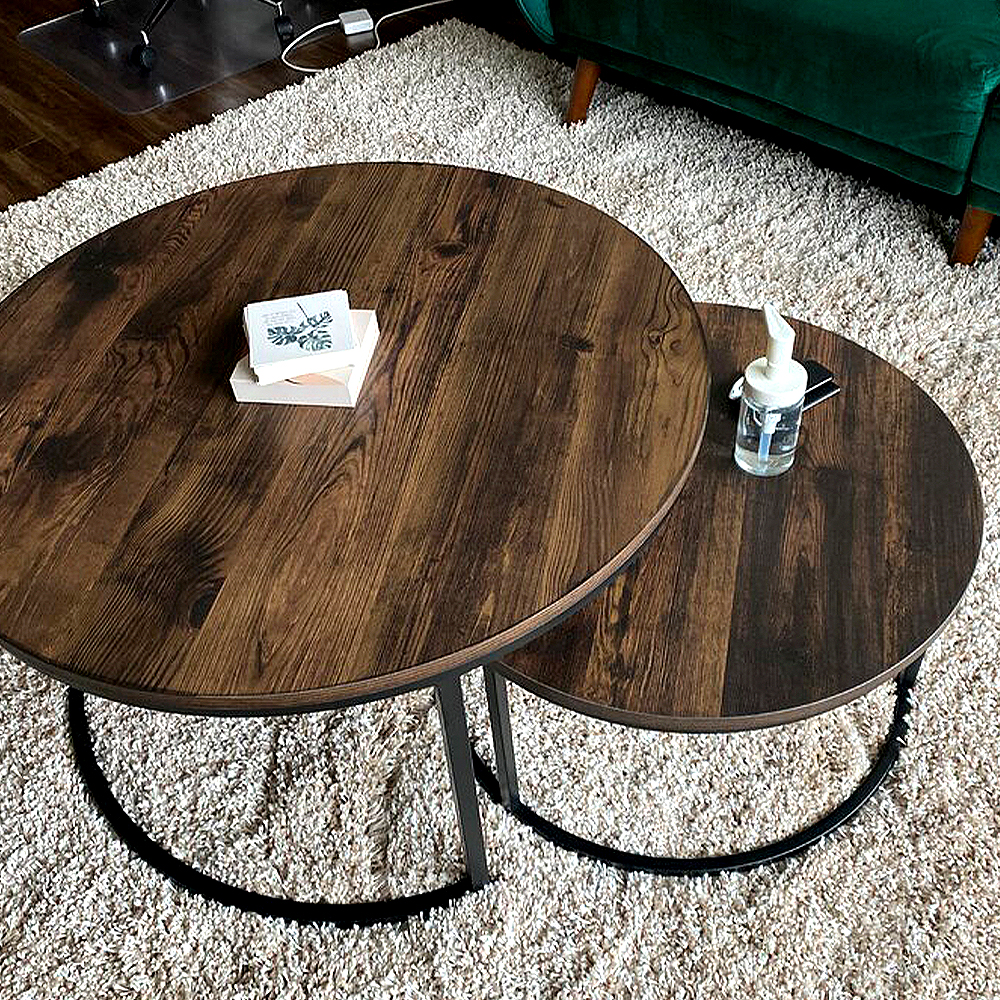 80*80*75cm Home Room Furniture Luxury Round Wood Top Coffee Table With Metal Legs