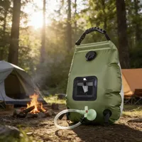 Sac de douche solaire 20L en PVC pour camping extérieur, chauffage solaire, température d'eau chaude 45°C, livré avec tuyau et buse