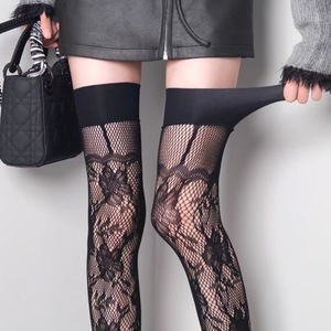 Lace <b>Socks</b> Over The Knee Black Floral Mesh Ultra Thin 0D <b>Polyester</b> Women Spring Summer Autumn - Product Image 4
