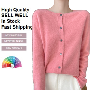 2025 новый женский свободный вязаный кардиган 100% шерстяной свитер с открытым фронтом бесшовный удобный кашемировый кардиган с круглым вырезом - Product Image 3