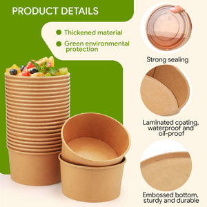 Bol à salade en papier kraft biodégradable, récipient alimentaire jetable pour la restauration à emporter, emballage écologique - Product Image 2