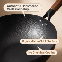 Wok profond 32 cm en fer avec couvercle et poignée en bois pour la cuisson à la vapeur, la sautade et la cuisine quotidienne en famille