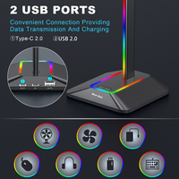 Support de casque de jeu RGB PPWR avec station d'accueil USB, support de casque en aluminium avec base robuste pour affichage sur bureau