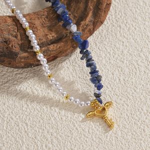 Moda empalme barroco agua dulce perla naturaleza piedra collar con cuentas gran oferta Acero inoxidable corazón llave cerradura colgante collar - Product Image 4