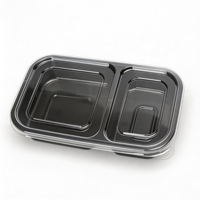 Conteneur alimentaire jetable en plastique à 2 compartiments, base noire, couvercle transparent, micro-ondable, boîte à bento, prix de gros usine