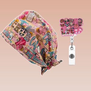 Cuffie da Infermiere con Design Cartoon e Porta Badge Abbinato, Stampa Bratzs, Cappelli Chirurgici con Laccio Posteriore, Fodera in Raso - Product Image 3